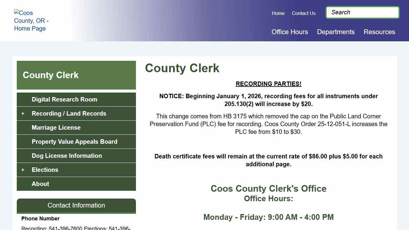 County Clerk Coos County, OR