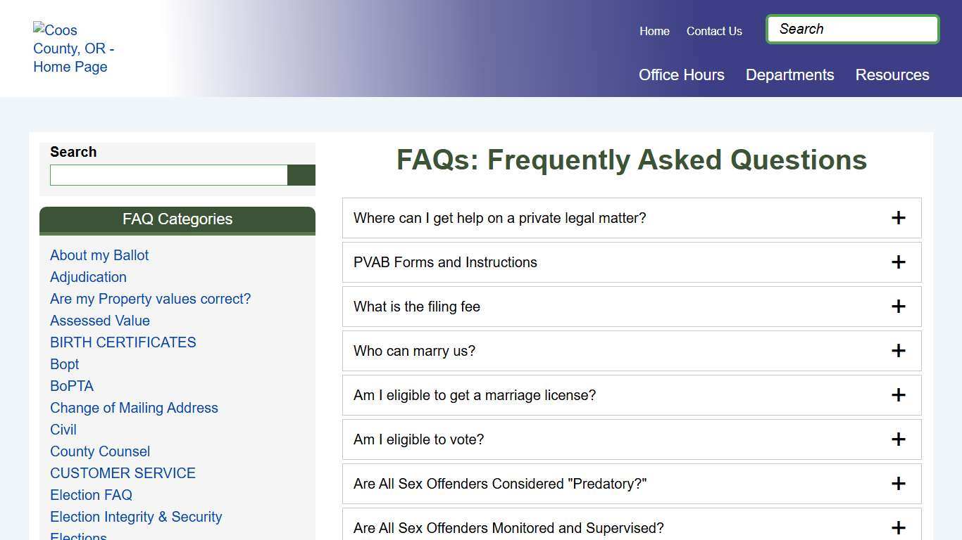Frequently Asked Questions Coos County, OR