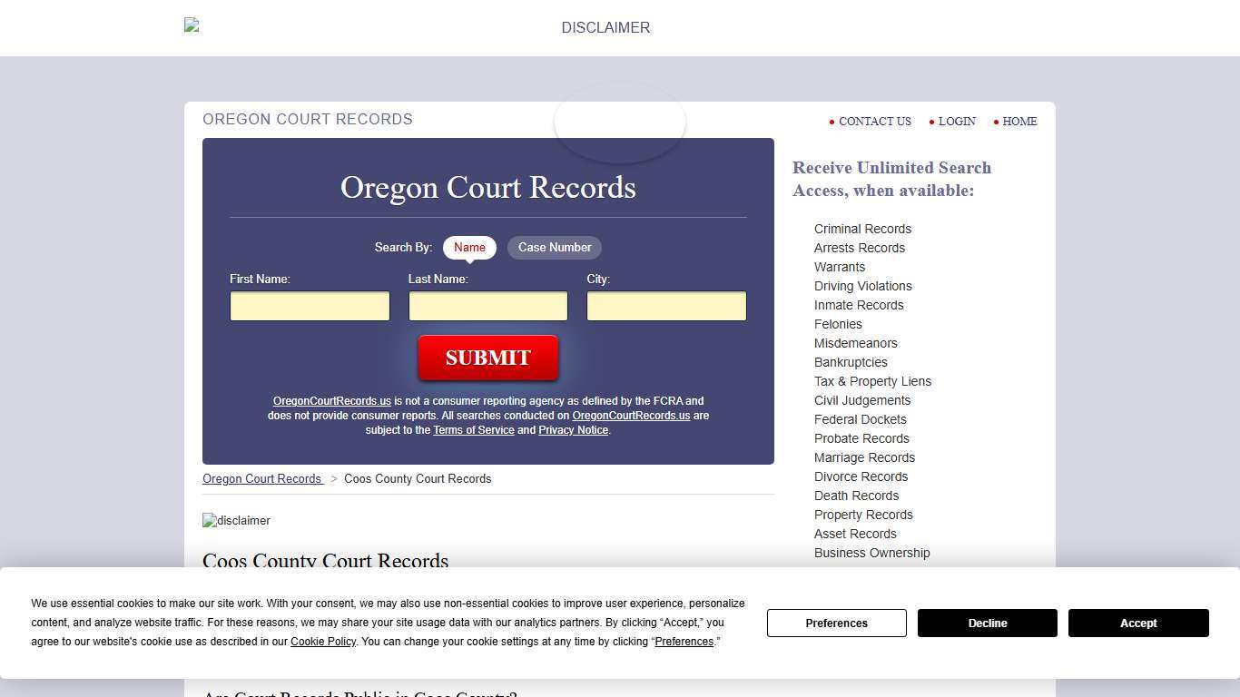 Coos County Court Records OregonCourtRecords.us